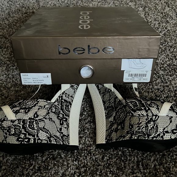 Size 8 Bebe Paula Black and white lace platform heels. Comes with box. - Picture 4 of 5